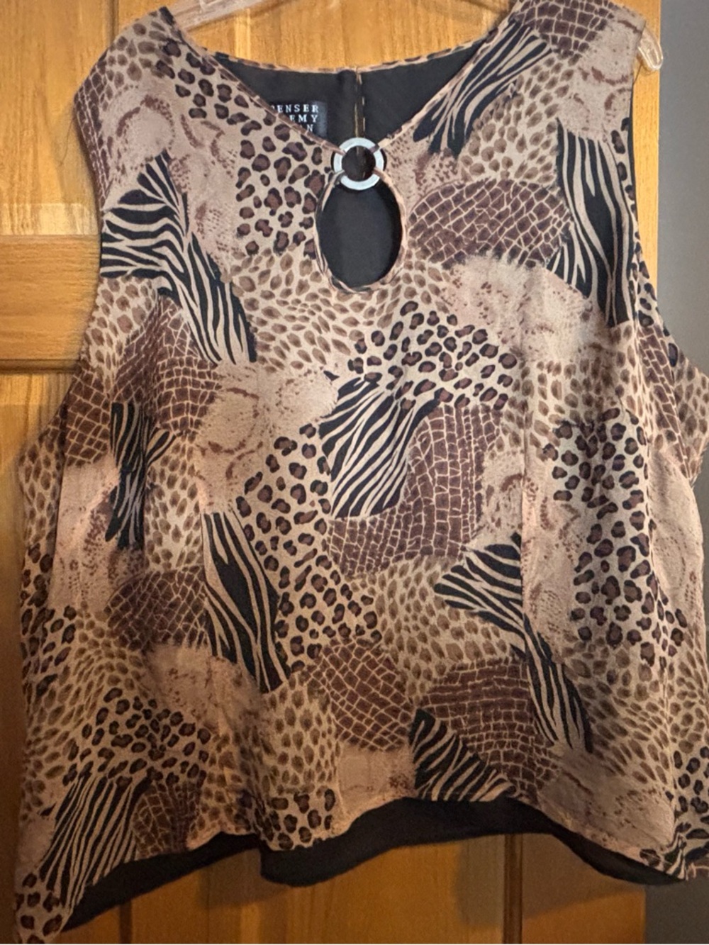 Spenser Jeremy Brown and Black Animal Print Sleeveless Tank with Silver Ring